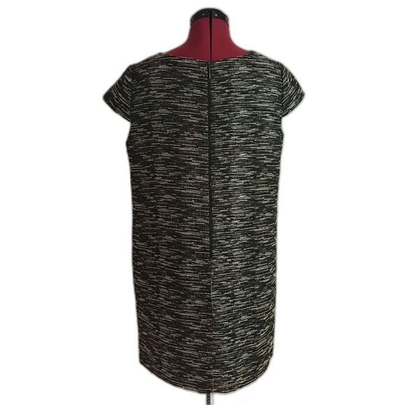 Tahari ASL Sheath Dress Size 12P Black/White/Silver Cap Sleeves Exposed Back Zip - Picture 4 of 9